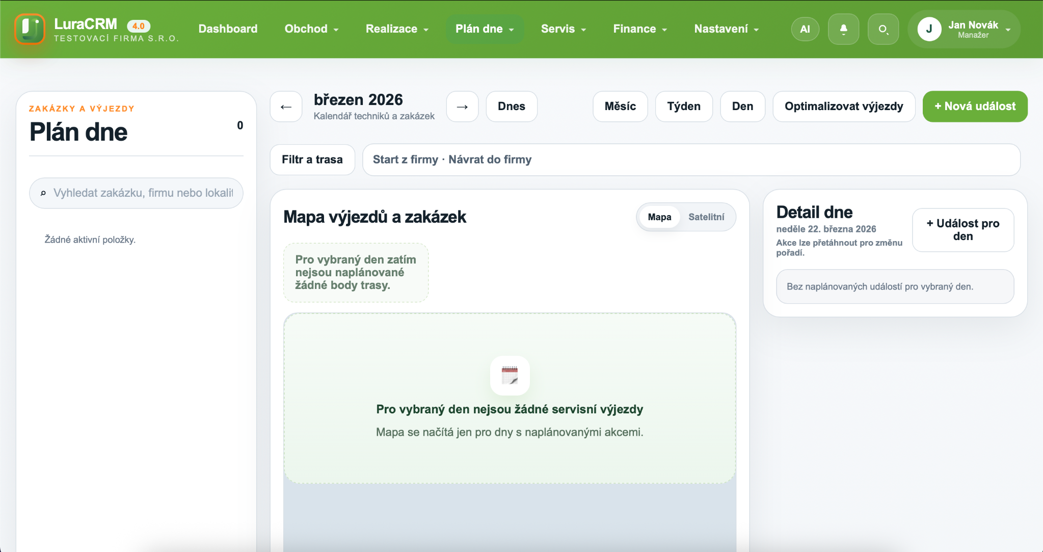 Plán dne v Lura CRM
